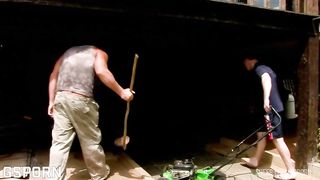 Hot asian milf fucked in anal threesome by garden boys