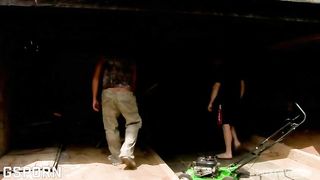 Hot asian milf fucked in anal threesome by garden boys