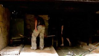 Hot asian milf fucked in anal threesome by garden boys