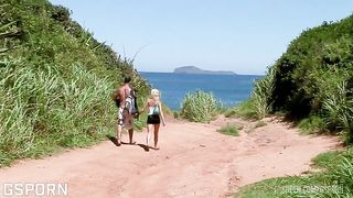 Nice anal threesome in the beach fucking a sexy blonde girl