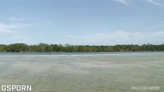 Hot black blonde girl has hot anal sex in threesome on the beach