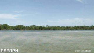 Hot black blonde girl has hot anal sex in threesome on the beach