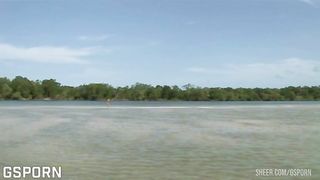 Hot black blonde girl has hot anal sex in threesome on the beach