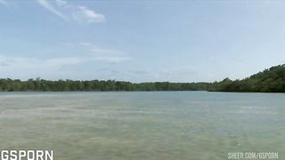 Hot black blonde girl has hot anal sex in threesome on the beach