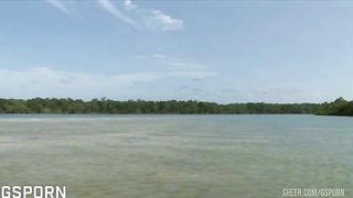 Hot black blonde girl has hot anal sex in threesome on the beach