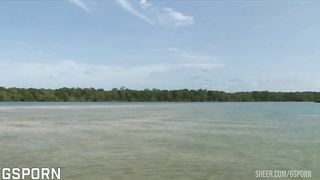 Hot black blonde girl has hot anal sex in threesome on the beach
