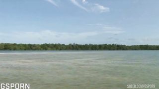 Hot black blonde girl has hot anal sex in threesome on the beach