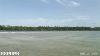 Hot black blonde girl has hot anal sex in threesome on the beach