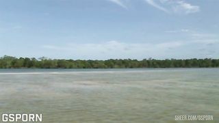 Hot black blonde girl has hot anal sex in threesome on the beach