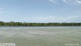 Hot black blonde girl has hot anal sex in threesome on the beach