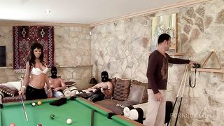 Fucking the ass of sexy brunette girl in hot foursome