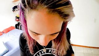 teen is fucked by her small pussy and big ass, prolapses and swallows cum from cock
