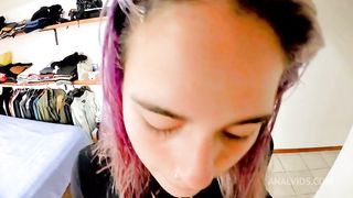 teen is fucked by her small pussy and big ass, prolapses and swallows cum from cock