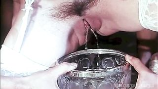 Vintage scenes with Rocco Siffredi and Cicciolina in an orgy where she make drink her piss