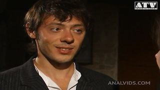 Italian slut Jessica Fiorentino with pussy hair and brunette hair fucked in the ass by a big cock and gets her mouth filled