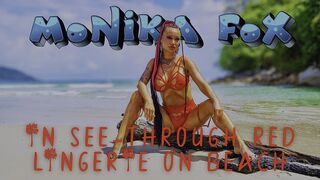 HOT MONIKA FOX IN SEE-THROUGH RED LINGERIE ON BEACH