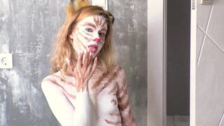 BEAUTIFUL BODY ART OF A WHITE KITTY FROM A SEXY GIRL. A REAL SQUIRT FROM A BEAUTY!!!