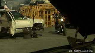 Motorcycle Babe Sharon Wild Gets Jizz In Her Mouth Near A Car