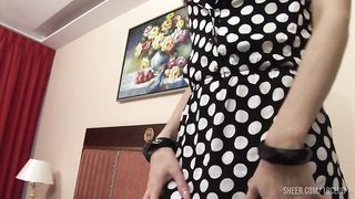 Coming home from work, the beauty trans gives herself pleasure by masturbating her penis