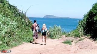 Petite blonde assfucked by two giant dicks