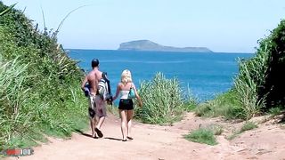 Petite blonde assfucked by two giant dicks