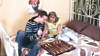 Backgammon, deepthroat, anal creampie