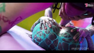 Tattooed ALIEN girls fuck hard - ANAL, SQUIRT, big strap on, big toys, AtM, gape, buttrose, spit, (goth, punk, alt porn) ZF013