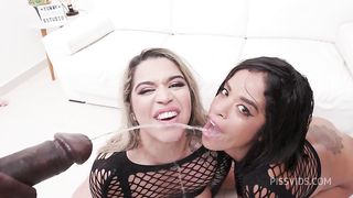 Natasha Rios double fisting Brazilian slut Victoria Diaz before hot 4 on 2 with DAP Piss Drinking and cream pie swallow
