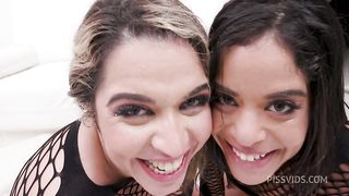 Natasha Rios double fisting Brazilian slut Victoria Diaz before hot 4 on 2 with DAP Piss Drinking and cream pie swallow