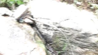 Laundry in the backwater. Samantha is surprised by her neighbor washing the clothes and him washing next to him with his big cock stretched out as usual. There followed a steamy public fuck at the riv