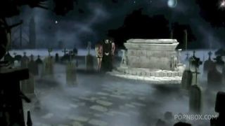 Two sexy slut and a priest fucking in a graveyard