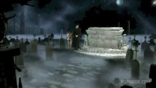 Two sexy slut and a priest fucking in a graveyard