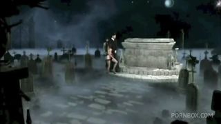 Two sexy slut and a priest fucking in a graveyard