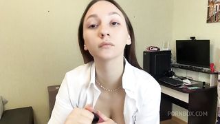 doctor while talking on the phone fucks her tits pussy and mouth to orgasm