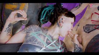 Heavy tattoo teen first time double penetrated / DP, ANAL, swallow, gape, sloppy BJ ZF001