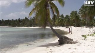 Lucy Belle a brown haired Italian slut fucked in the ass by a monster cock and wants her mouth busy on the sand