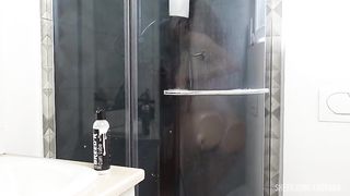 Shower with double anal fisting; Dildo and one hand togheter