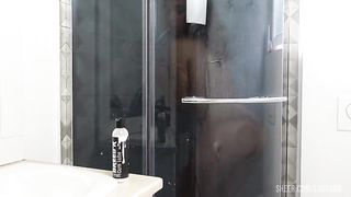 Shower with double anal fisting; Dildo and one hand togheter