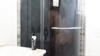 Shower with double anal fisting; Dildo and one hand togheter