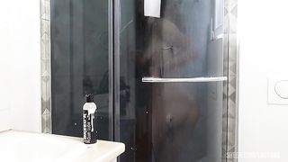 Shower with double anal fisting; Dildo and one hand togheter