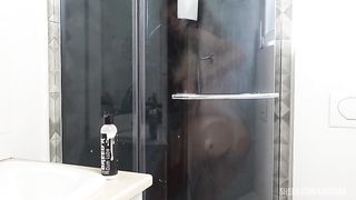 Shower with double anal fisting; Dildo and one hand togheter