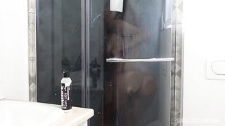 Shower with double anal fisting; Dildo and one hand togheter