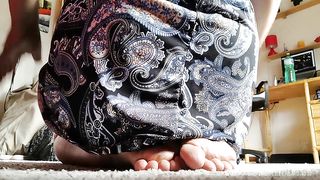 Fat italian stepmom vacuums carpet and very dirty floor