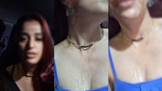 Esposa levou cinco gozadas na cara de estranhos, marido andando de carro com esposa toda cheio de porra