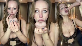 MESSY SLOPPY DILDO BLOWJOB — GAGGING & DROOLING ALL OVER MY TITS