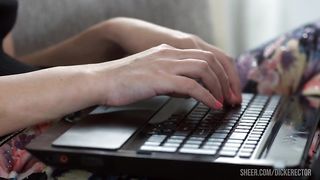 Skinny brunette gets her asshole stretched