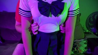 JAPANESE SCHOOL UNIFORM AND LEGGINGS DRY HUMP TILL CUM IN PANTS