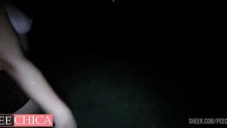 Stretched ass pissing in water at night