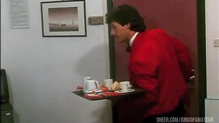 the waiter fucks the 2 sluts and a couple has sex while spying on them through the keyhole