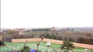 the waiter fucks the 2 sluts and a couple has sex while spying on them through the keyhole